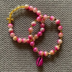 {Handmade} NWOT! Pink and Yellow Beaded Bracelet Set